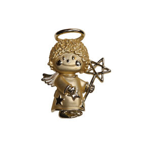 AJC Signed Gold Toned Metal Angel Holding Star Brooch Pin- 2 Inches